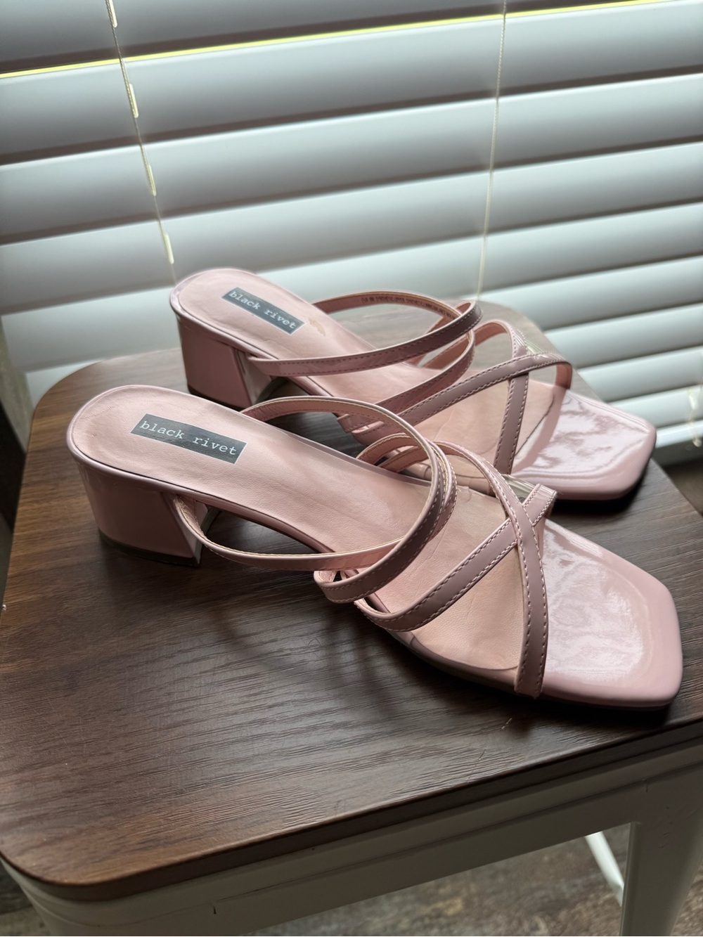 Black Rivet Blush Pink Strappy Kitten Heels